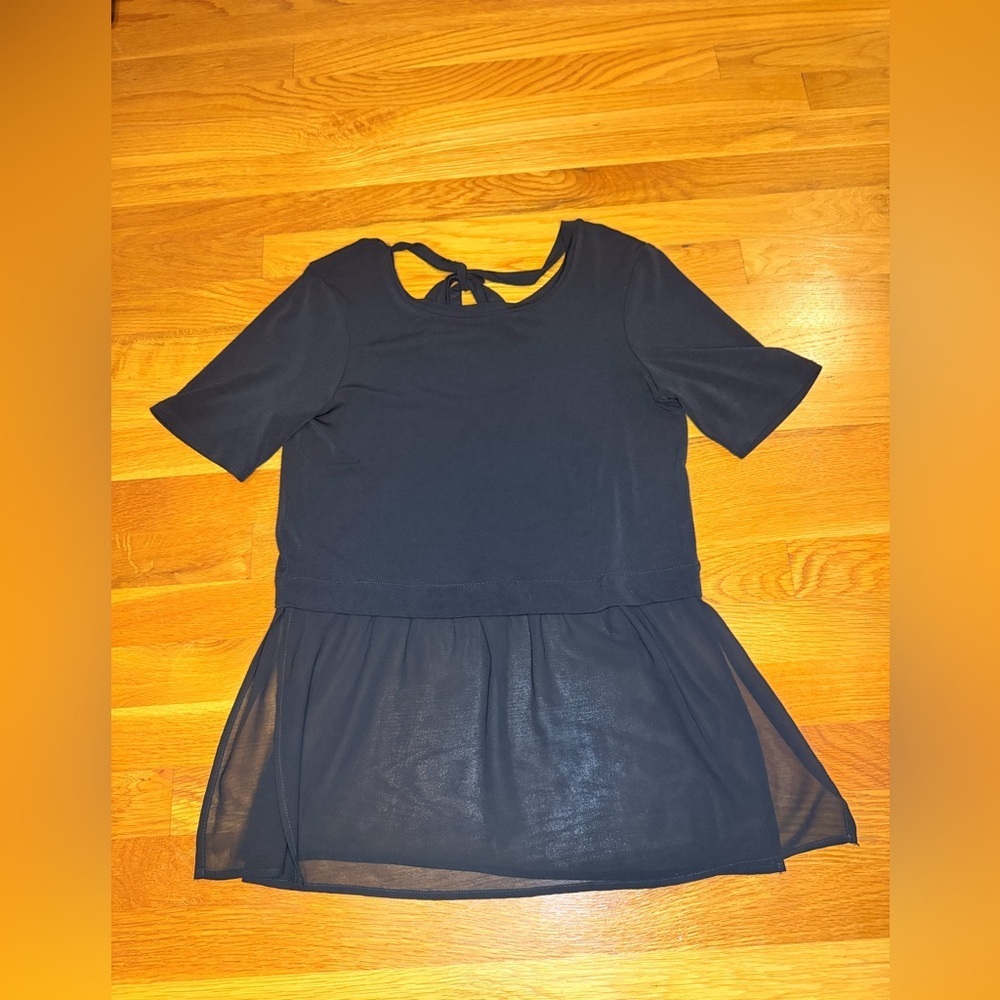 BCBGeneration Black Tie Back Peplum Top XS Sheer Hem